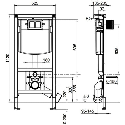 Villeroy & Boch ViConnect Rezervor incastrat cu cadru pentru WC suspendat, H112 cm