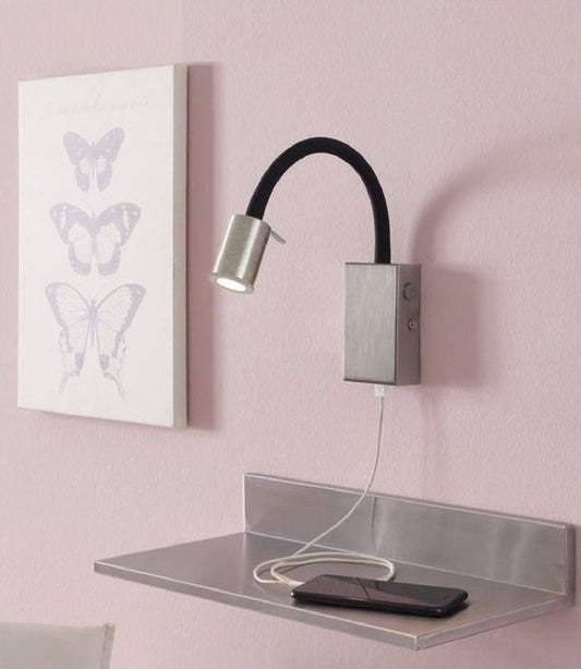 Eglo Tazzoli Aplica 1x3.5W cu port USB, negru/crom mat