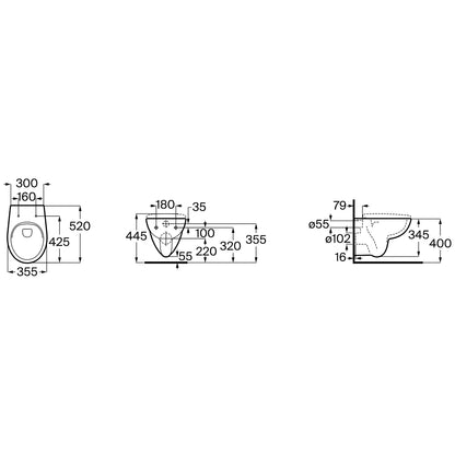 Vas WC suspendat Roca Adele Rimless - schema tehnica