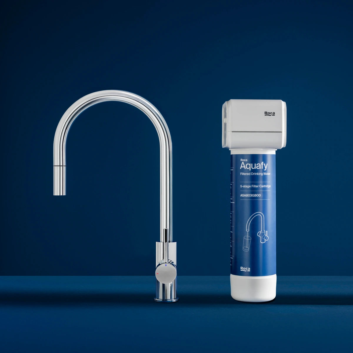 Roca Aquafy A5A803GB00 - filtru apa in 5 etape langa bateria de bucatarie, ambient oficial Roca