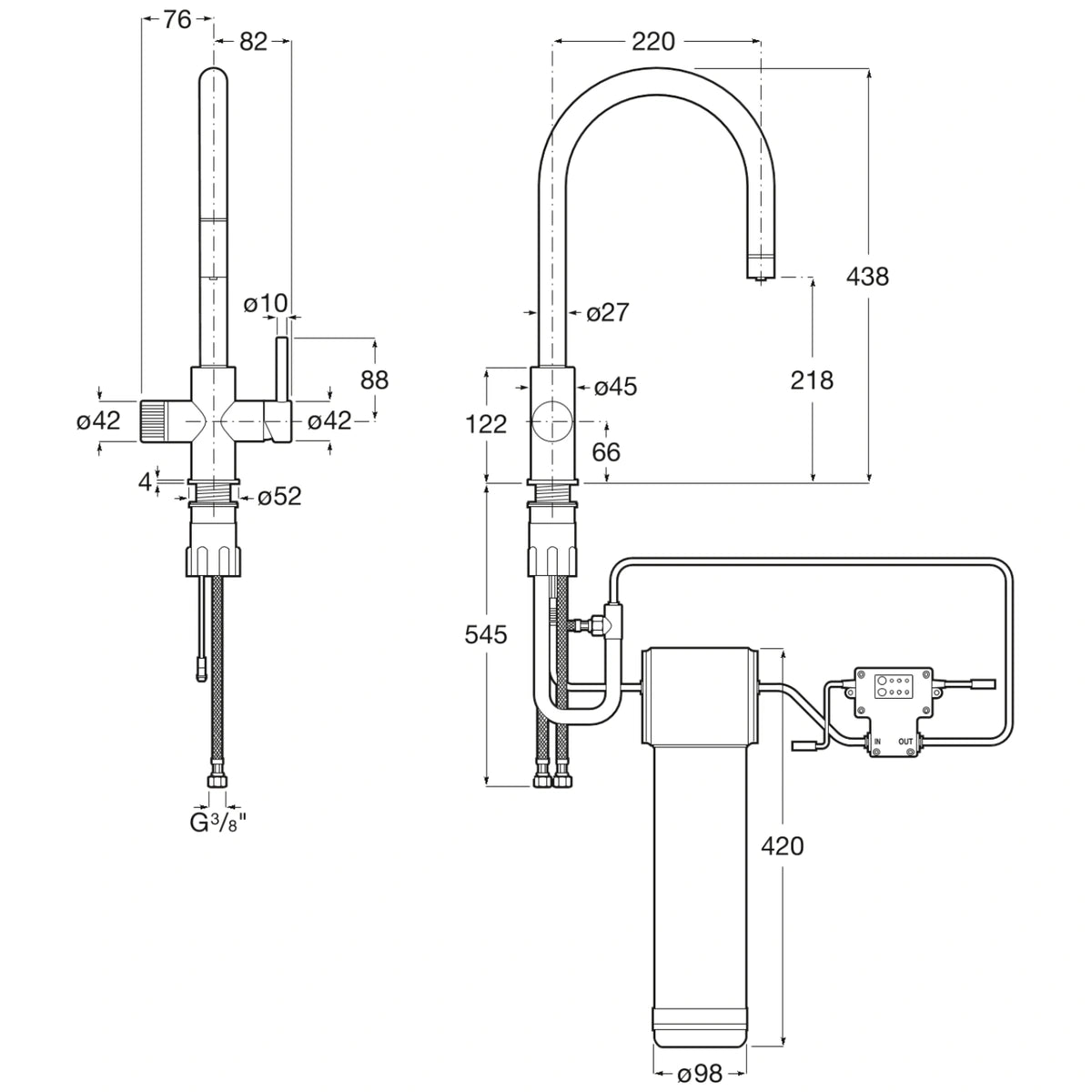 Desen tehnic Roca A5A8D3GC00 technical drawing