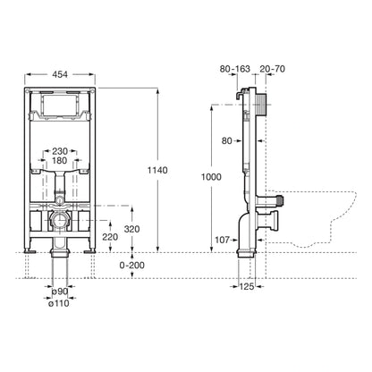 Roca Active WC One rezervor WC incastrat - schema tehnica