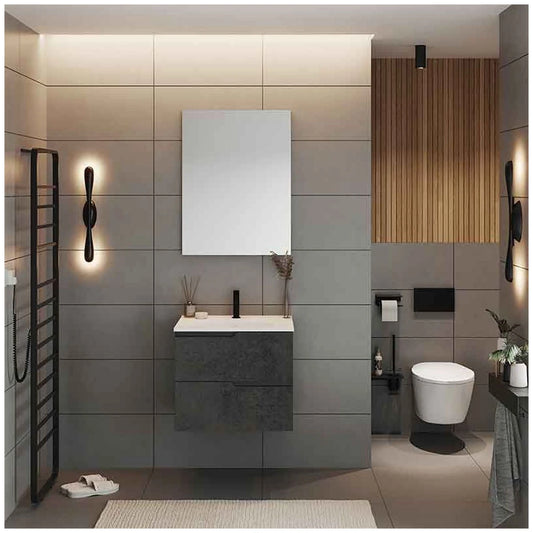 Fluminia Bari Masca lavoar baie suspendata cu 2 sertare 60x46xH51 cm, gri (urban grey) - ambient