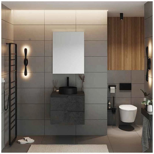 Fluminia Bari Masca lavoar baie suspendata cu 2 sertare 60x46xH51 cm, gri (urban grey), cu blat - ambient