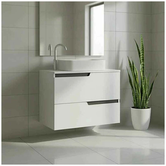 Fluminia Bari Masca lavoar baie suspendata cu 2 sertare 60x46xH51 cm, alb mat, cu blat - ambient