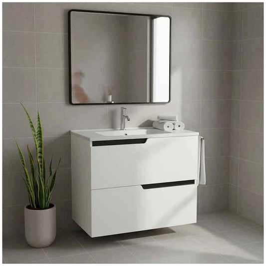 Fluminia Bari Masca lavoar baie suspendata cu 2 sertare 60x46xH51 cm, alb mat - ambient
