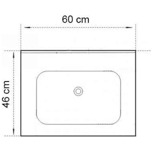 Lavoar baie pe mobilier Fluminia 60x46 cm - schita tehnica