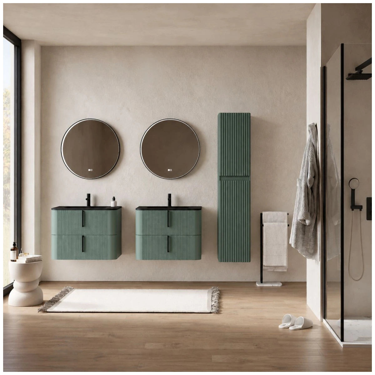 Dulap baie 32x32xH130 cm Fluminia Pisa, verde (verde italia), front riflat - ambient