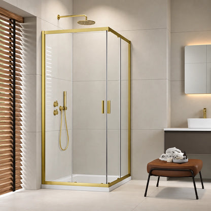 Cabina dus dreptunghiulara cu usi glisante Radaway Alienta Brushed Light Gold D 80x90 cm, profil auriu deschis periat