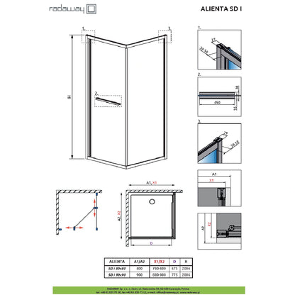 Cabina dus patrata cu usa glisanta Radaway Alienta SD I 90x90 cm, profil crom