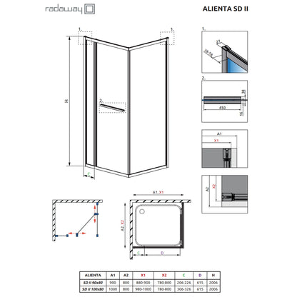 Cabina dus patrata cu usa glisanta Radaway Alienta SD II 100x80 cm, profil crom