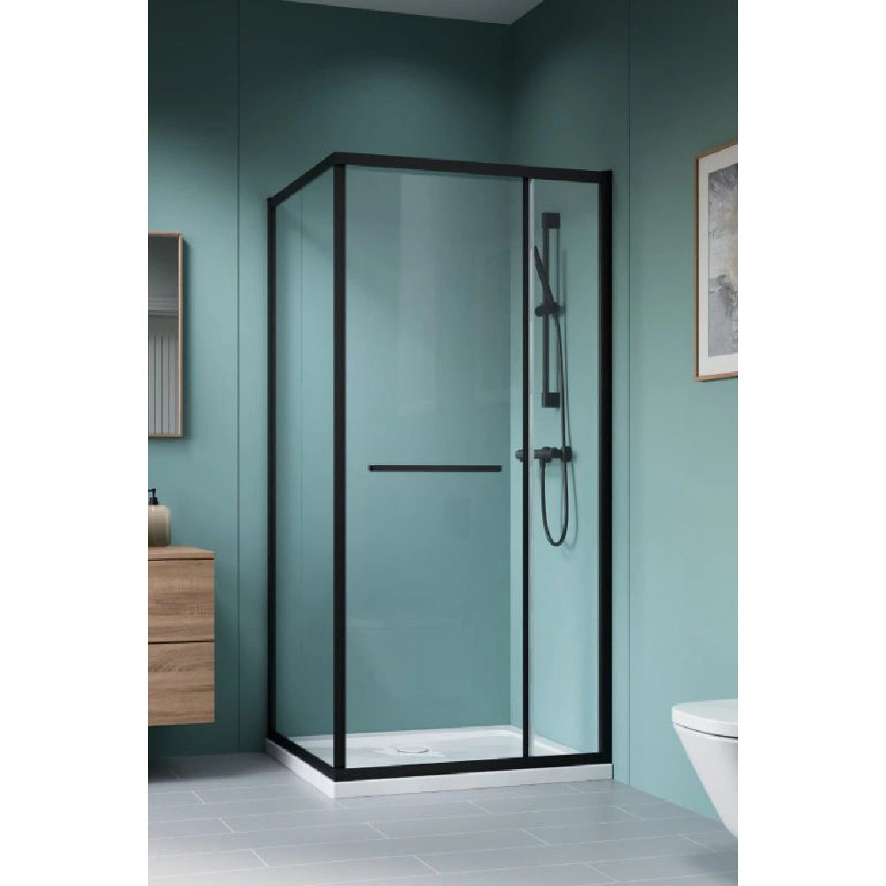 Cabina dus patrata cu usa glisanta Radaway Alienta Black SD II 100x80 cm, profil negru