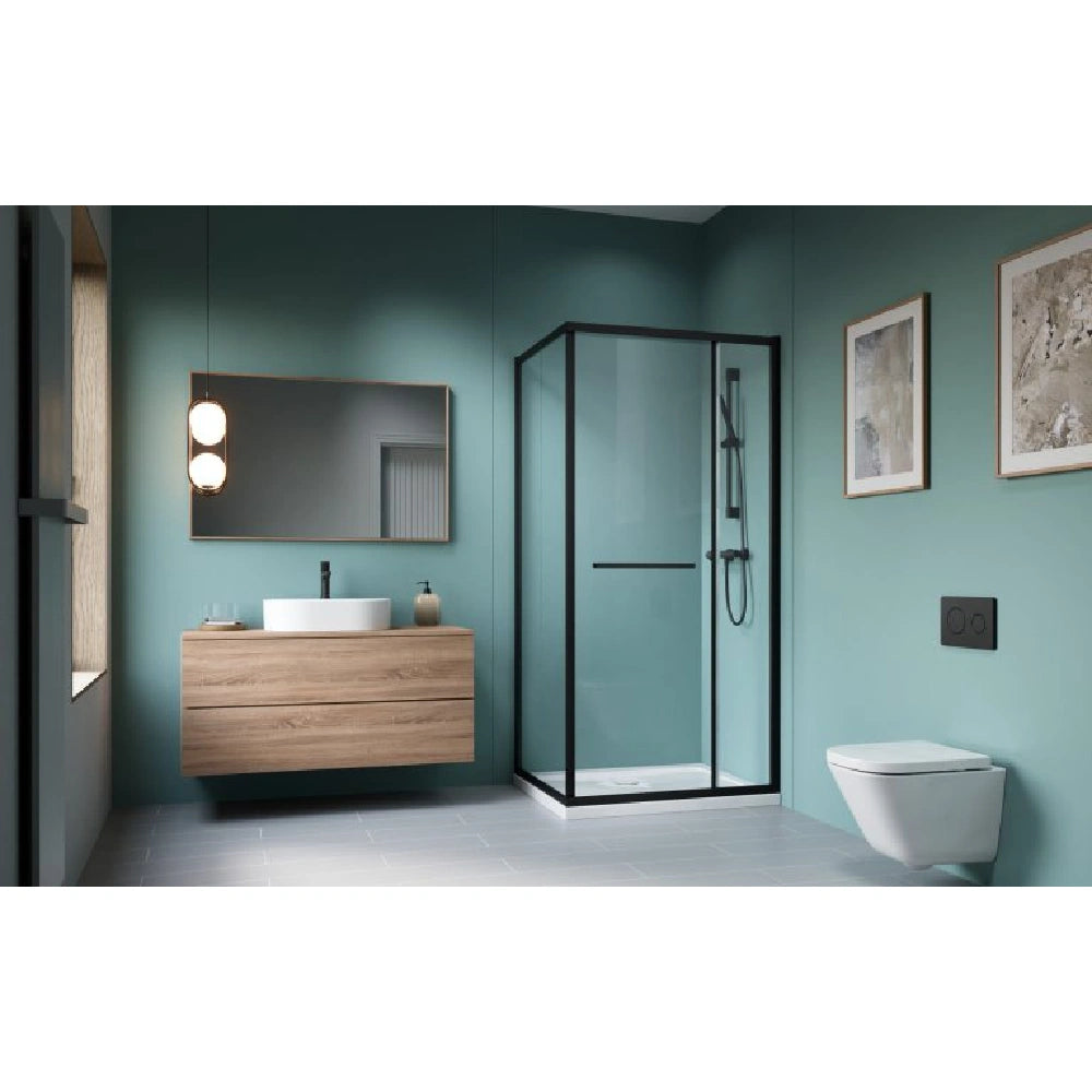 Cabina dus patrata cu usa glisanta Radaway Alienta Black SD II 100x80 cm, profil negru