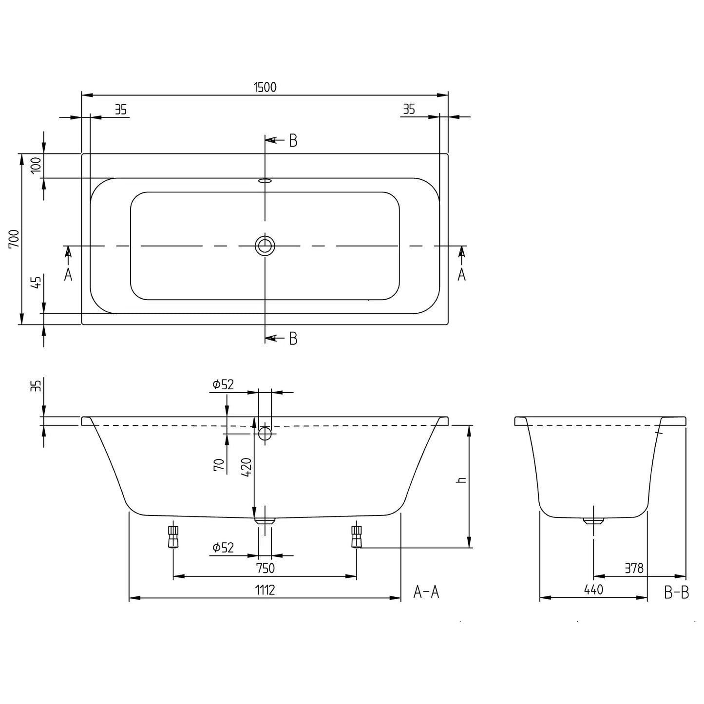 Cada baie dreptunghiulara Villeroy & Boch Architectura compozit 150x70 cm