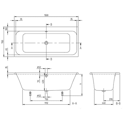 Cada baie dreptunghiulara Villeroy & Boch Architectura compozit 150x70 cm