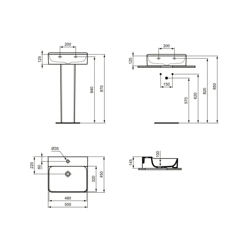 Chiuveta baie pe blat Ideal Standard Conca 50x45 cm, fara preaplin si cu gaura