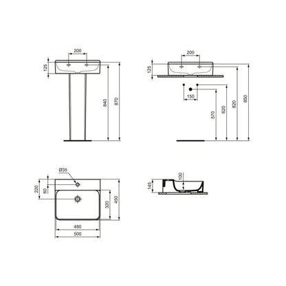 Chiuveta baie pe blat Ideal Standard Conca 50x45 cm, fara preaplin si cu gaura