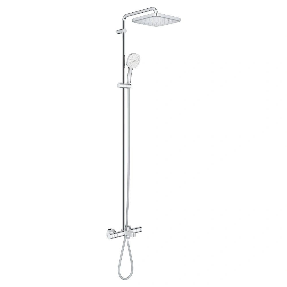 Coloana dus cu baterie si termostat Grohe Tempesta Cosmopolitan System 250 Cube cu pipa cada