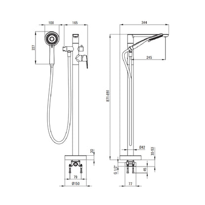 Deante Arnika Baterie cada freestanding, auriu periat