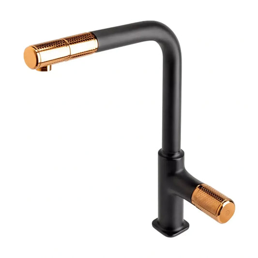 FDesign Ardesia baterie bucatarie cu dus extractibil negru rose gold FD1-ARD-8-25