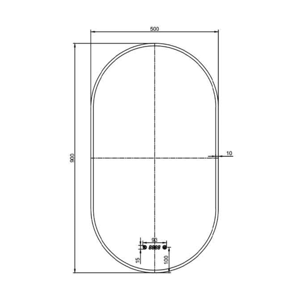Fluminia Canaria Oglinda cu iluminare LED, dezaburire si ceas 50xH90 cm, rama neagra mat