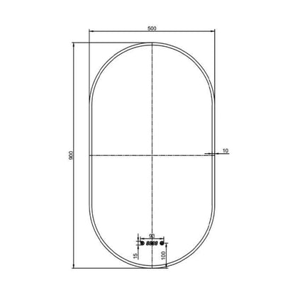 Fluminia Canaria Oglinda cu iluminare LED, dezaburire si ceas 50xH90 cm, rama neagra mat