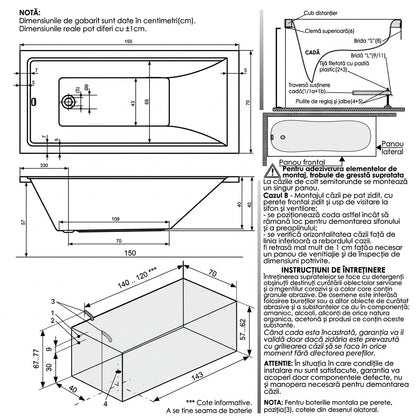 Cada baie dreptunghiulara Belform Gem acril 150x70 cm