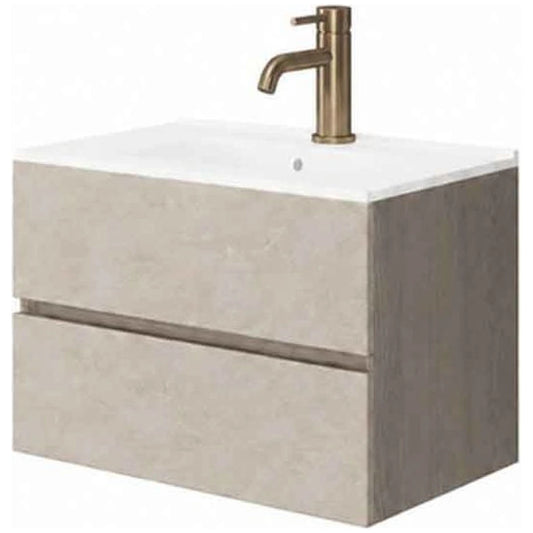 Fluminia Genova Masca lavoar baie suspendata cu 2 sertare 60x46xH50 cm, crem/maro (almond/noce americano), front rugos