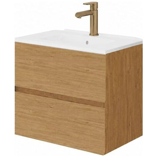 Fluminia Genova Masca lavoar baie suspendata cu 2 sertare 60x46xH50 cm, maro (rovere naturale), front neted