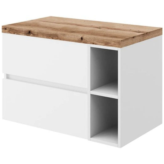 Fluminia Genova Masca lavoar baie suspendata cu raft si blat 80x46xH53 cm, alb/maro (rovere naturale)