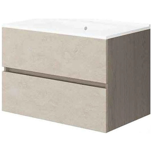 Fluminia Genova Masca lavoar baie suspendata cu 2 sertare 80x46xH50 cm, crem/maro (almond/noce americano), front rugos