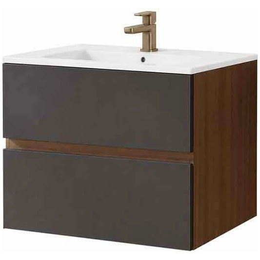 Fluminia Genova Masca lavoar baie suspendata cu 2 sertare 80x46xH50 cm, negru mat/maro (rovere moka), front neted