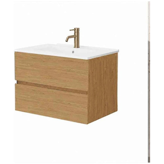 Fluminia Genova Masca lavoar baie suspendata cu 2 sertare 80x46xH50 cm, maro (rovere naturale), front neted
