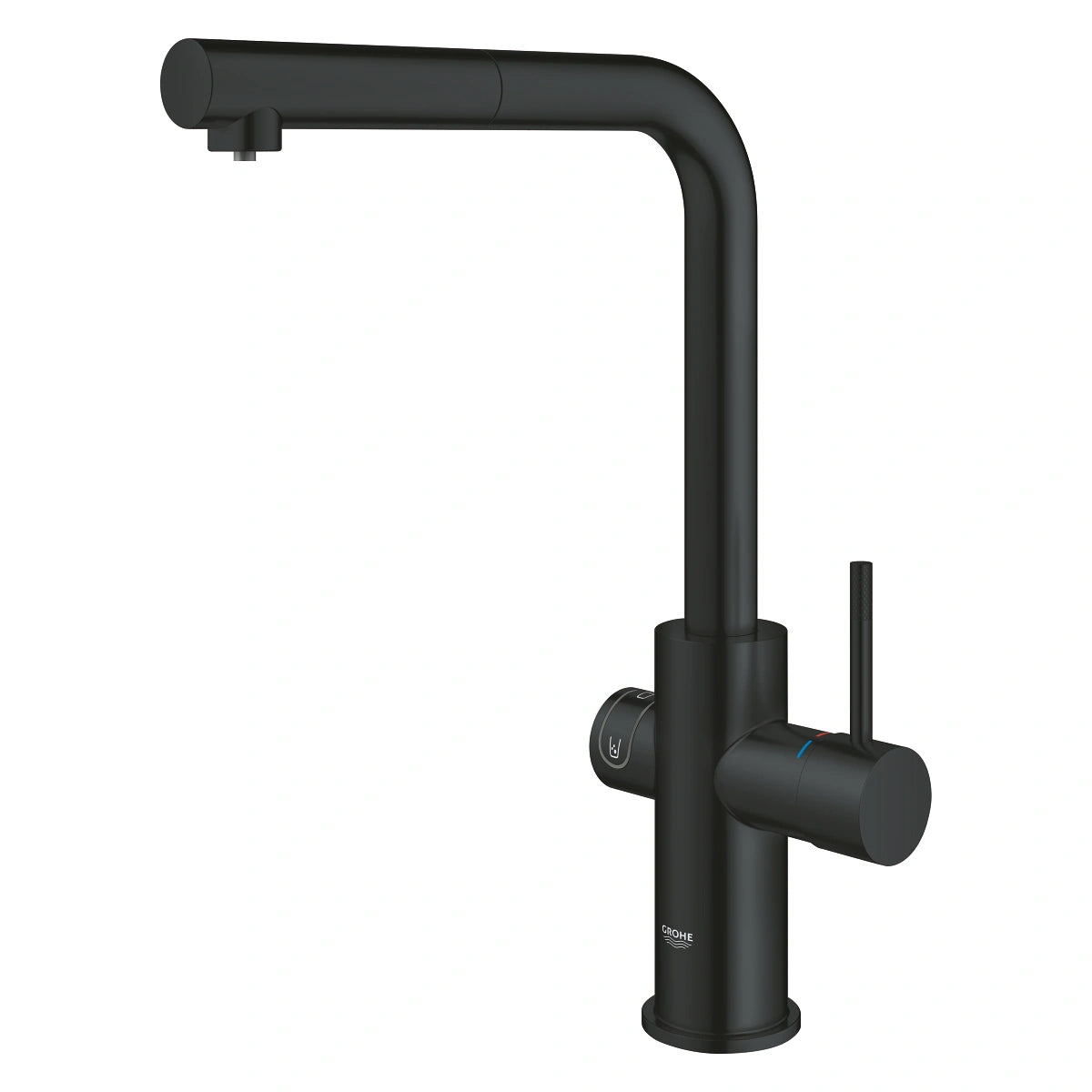 Grohe Blue Home Ondus Baterie de bucatarie cu sistem de filtrare, racire si acidulare, pipa L, dus extractibil, Bluetooth, negru mat (velvet black)