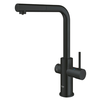 Grohe Blue Home Ondus Baterie de bucatarie cu sistem de filtrare, racire si acidulare, pipa L, dus extractibil, Bluetooth, negru mat (velvet black)