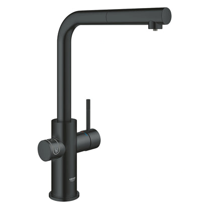 Grohe Blue Home Ondus Baterie de bucatarie cu sistem de filtrare, racire si acidulare, pipa L, dus extractibil, Bluetooth, negru mat (velvet black)