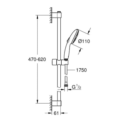 Grohe New Tempesta 110 Set dus cu bara 60 cm, 3 jeturi