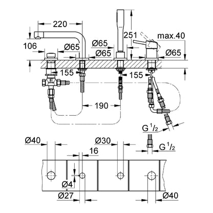 Grohe Concetto Baterie cada dus monocomanda cu set dus, 4 orificii, crom