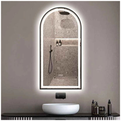 Fluminia Cosimo Oglinda cu iluminare LED, dezaburire, ceas si Bluetooth 50xH100 cm, rama neagra