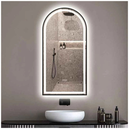 Fluminia Cosimo Oglinda cu iluminare LED, dezaburire, ceas si Bluetooth 50xH100 cm, rama neagra