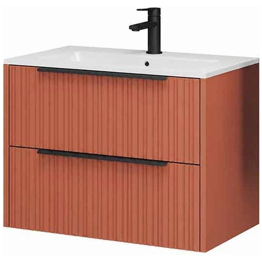 Fluminia Istria Masca lavoar baie suspendata cu 2 sertare 80x46xH50 cm, maro (mattone), front riflat, manere negre