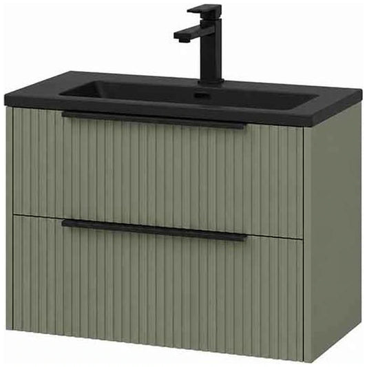 Fluminia Istria Masca lavoar baie suspendata cu 2 sertare 80x46xH50 cm, verde salvia, front riflat