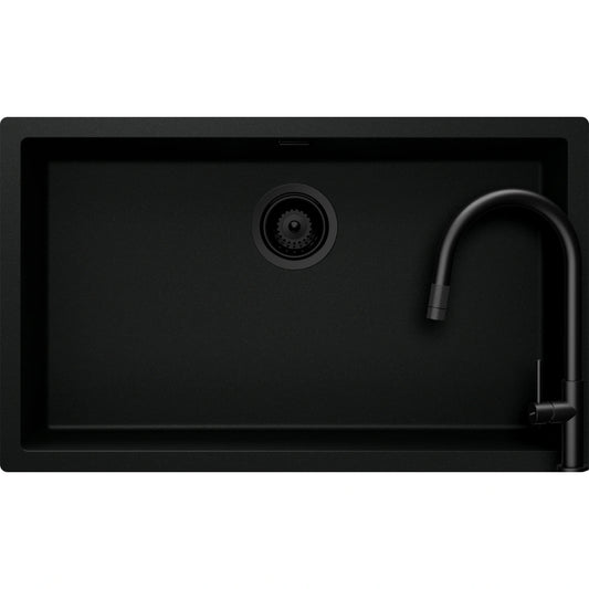 Schock Kaia N-100XL Set chiuveta bucatarie granit Cristadur 75x45 cm si baterie Talia Black, negru (puro)