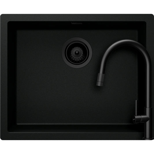 Schock Kaia N-100L Set chiuveta bucatarie granit Cristadur 55x45 cm si baterie Talia Black, negru (puro)
