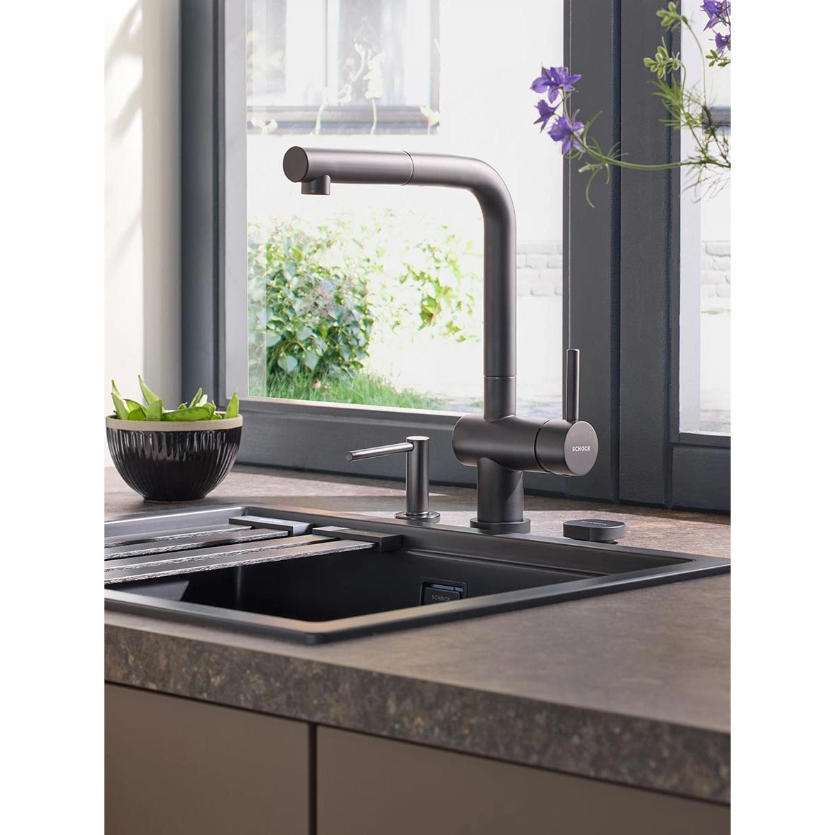 Schock Kiruna N-100L Chiuveta bucatarie granit Cristadur 55x45 cm, gri (green line dusk)