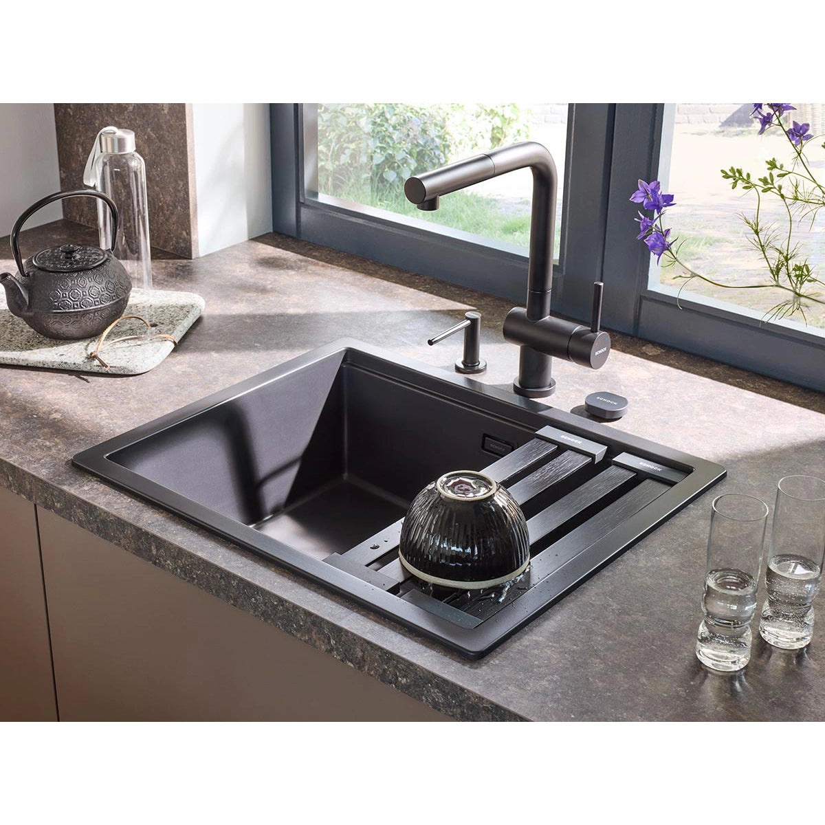 Schock Kiruna N-100L Chiuveta bucatarie granit Cristadur 55x45 cm, gri (green line dusk)