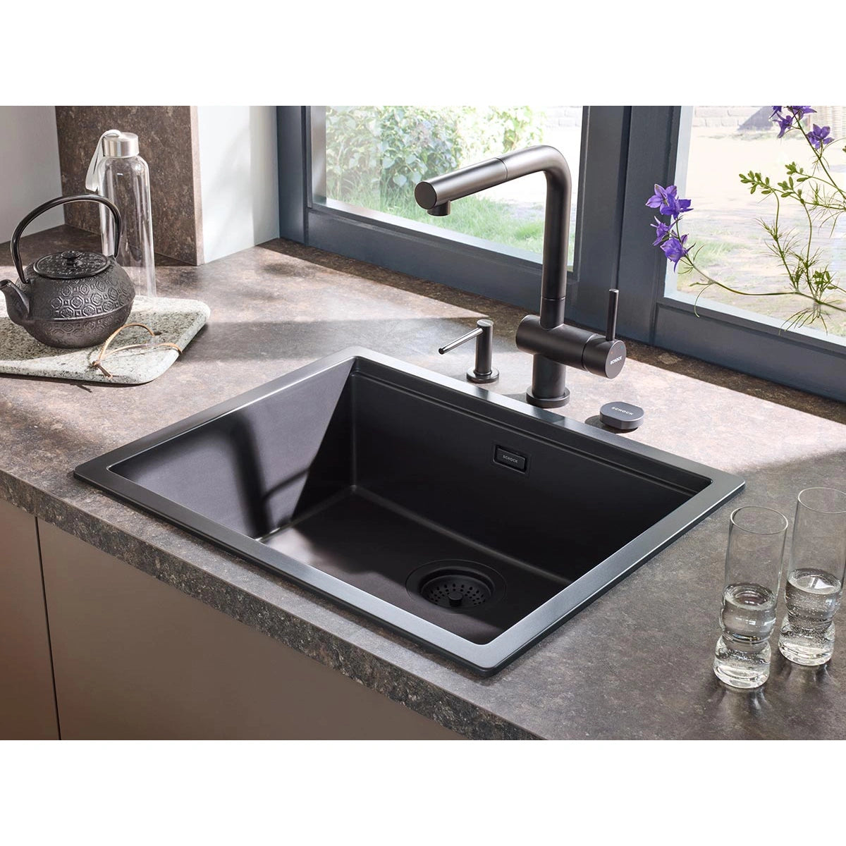 Schock Kiruna N-100L Chiuveta bucatarie granit Cristadur 55x45 cm, gri (green line dusk)
