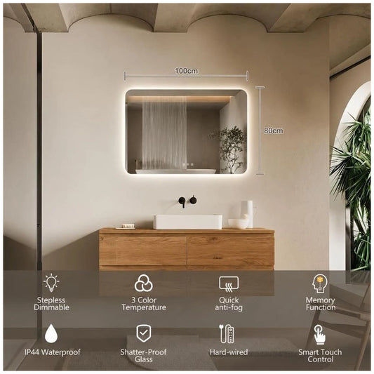 Fluminia Verona Oglinda cu iluminare LED si dezaburire 100xH80 cm, iluminare ambientala