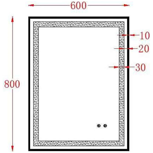 Fluminia Jacopo Oglinda cu iluminare LED si dezaburire 60xH80 cm, rama neagra mata - schita tehnica