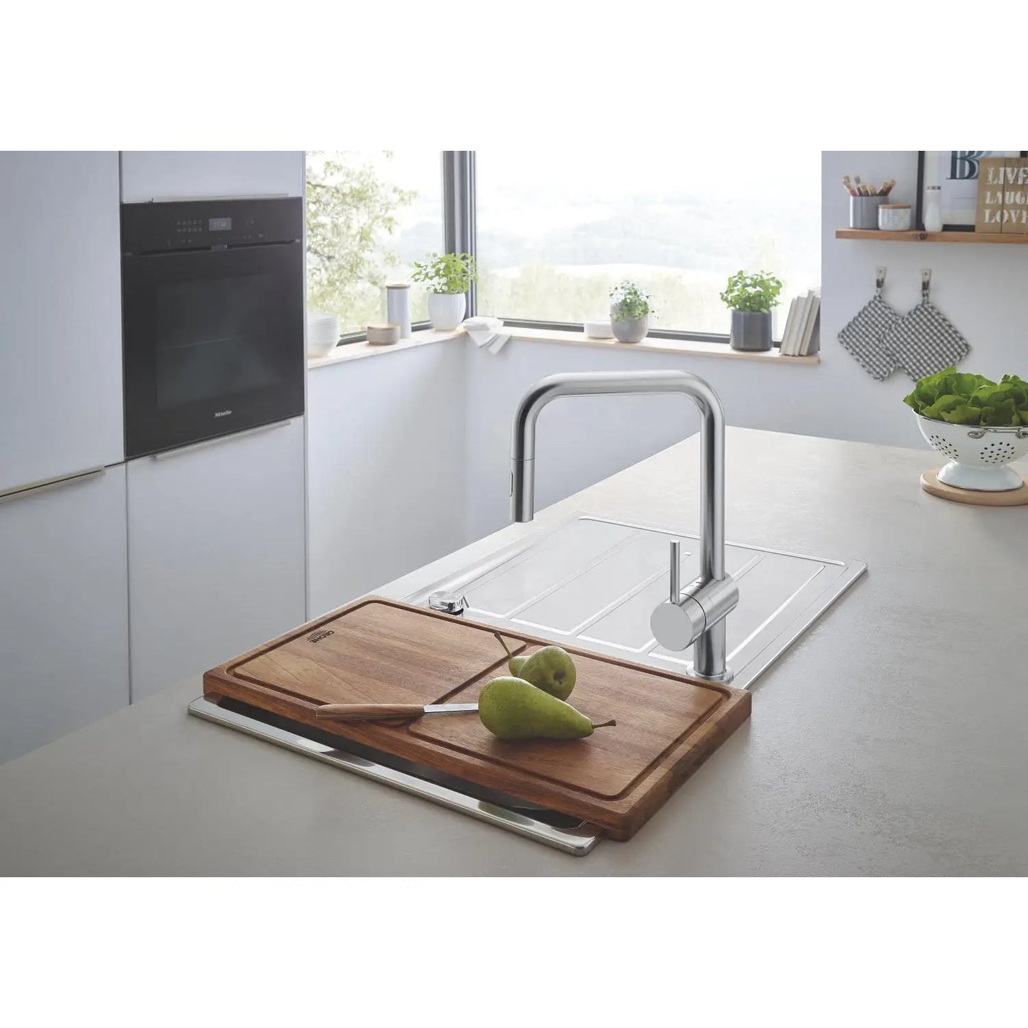 Grohe Minta Baterie chiuveta bucatarie monocomanda cu dus extractibil cu 2 jeturi, pipa U, aspect inox (supersteel)